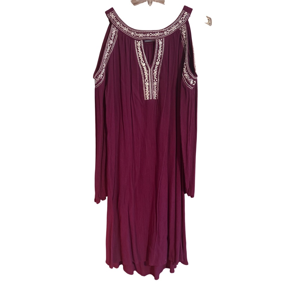 Time and Tru Women's Cold Shoulder Embroidered Dress‎ Purple Long Sleeve Size L
